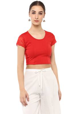 Women'S Red Cotton Lycra Stretchable Readymade Free Size Blouse 1