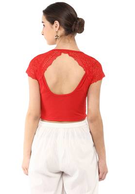Women'S Red Cotton Lycra Stretchable Readymade Free Size Blouse 3