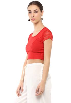 Women'S Red Cotton Lycra Stretchable Readymade Free Size Blouse 4