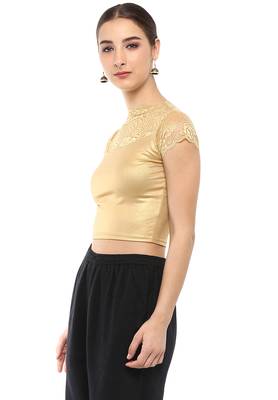 Women's Gold Cotton Lycra Stretchable Readymade Free Size Blouse 4