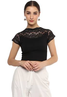 Women's Black Cotton Lycra Stretchable Readymade Free Size Blouse 1