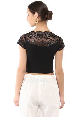 Women's Black Cotton Lycra Stretchable Readymade Free Size Blouse 3
