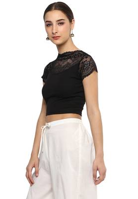 Women's Black Cotton Lycra Stretchable Readymade Free Size Blouse 4