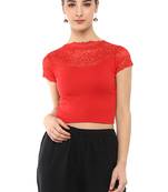 Women's Red Cotton Lycra Stretchable Readymade Free Size Blouse