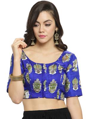 Women'S Banglori Silk Blue Princess Cut Readymade Blouse 1