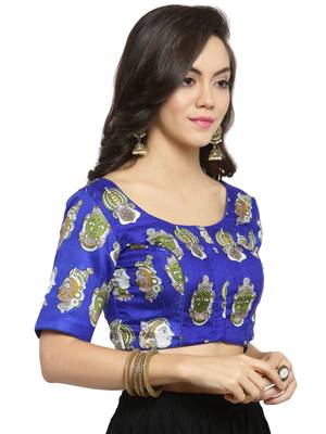 Women'S Banglori Silk Blue Princess Cut Readymade Blouse 3