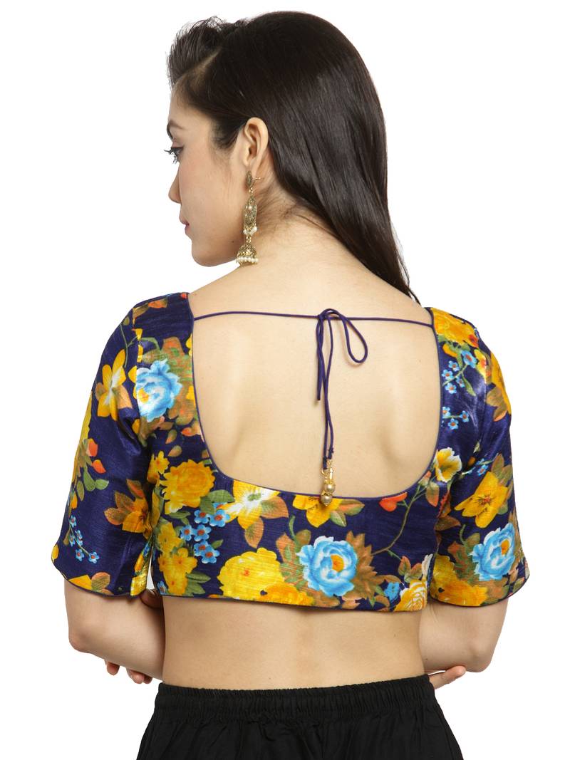 Women's Navy Blue Banglori Silk Hand Work Readymade Blouse main image 1