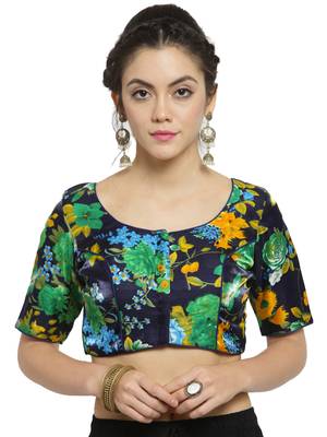 Women's Banglori Silk Blue & Green Princess Cut Readymade Blouse 1