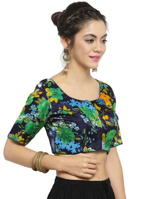 Women's Banglori Silk Blue & Green Princess Cut Readymade Blouse 3