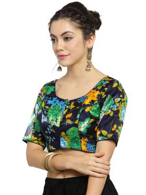 Women's Banglori Silk Blue & Green Princess Cut Readymade Blouse 4