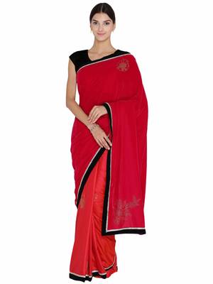 Chhabra 555  Red Embellished Velvet Half and Half saree with blouse 1