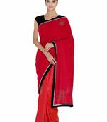 Chhabra 555  Red Embellished Velvet Half and Half saree with blouse