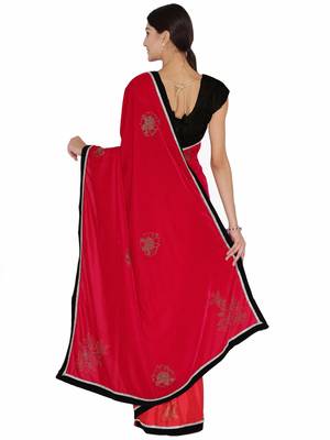 Chhabra 555  Red Embellished Velvet Half and Half saree with blouse 2