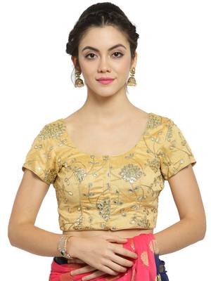 Women'S Dupion Silk Gold Princess Cut Gota Patti Work Readymade Blouse 1