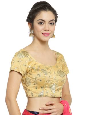 Women'S Dupion Silk Gold Princess Cut Gota Patti Work Readymade Blouse 3