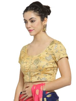 Women'S Dupion Silk Gold Princess Cut Gota Patti Work Readymade Blouse 4