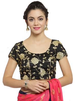 Women's Dupion Silk Black Princess Cut Gota Patti Work Readymade Blouse 1