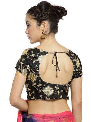 Women's Dupion Silk Black Princess Cut Gota Patti Work Readymade Blouse 2