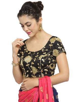 Women's Dupion Silk Black Princess Cut Gota Patti Work Readymade Blouse 4