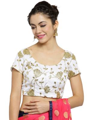 Women's Dupion Silk White Princess Cut Gota Patti Work Readymade Blouse 1