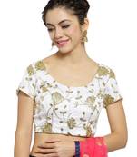 Women's Dupion Silk White Princess Cut Gota Patti Work Readymade Blouse