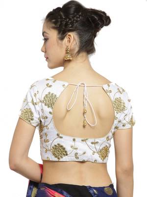 Women's Dupion Silk White Princess Cut Gota Patti Work Readymade Blouse 2