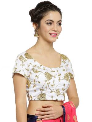 Women's Dupion Silk White Princess Cut Gota Patti Work Readymade Blouse 3