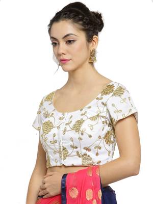 Women's Dupion Silk White Princess Cut Gota Patti Work Readymade Blouse 4