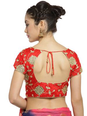 Women's Dupion Silk Red Princess Cut Gota Patti Work Readymade Blouse 2