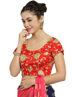 Women's Dupion Silk Red Princess Cut Gota Patti Work Readymade Blouse 4