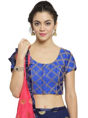 Women's Dupion Silk Blue Princess Cut Embroidered Readymade Blouse 1