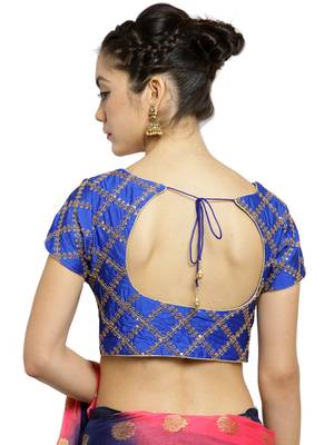 Women's Dupion Silk Blue Princess Cut Embroidered Readymade Blouse 2