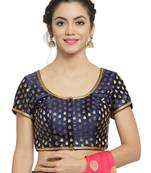 Women's Brocade Navy Blue Princess Cut Readymade Blouse