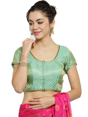 Women's Brocade Pista Green Princess Cut Readymade Blouse 1