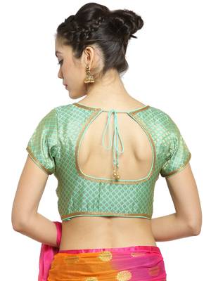 Women's Brocade Pista Green Princess Cut Readymade Blouse 2