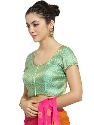 Women's Brocade Pista Green Princess Cut Readymade Blouse 4