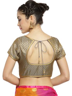 Women'S Brocade Grey Princess Cut Readymade Blouse 2