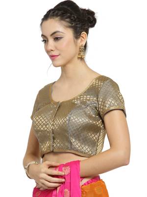 Women'S Brocade Grey Princess Cut Readymade Blouse 4