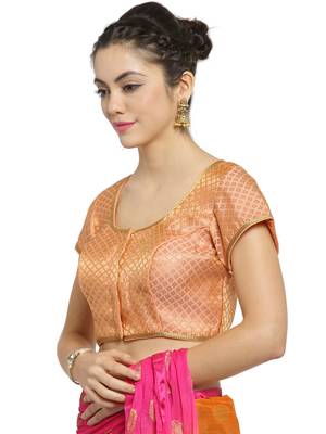 Women'S Brocade Peach Princess Cut Readymade Blouse 4
