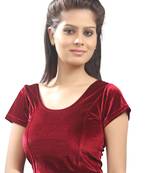 Women's Maroon Strech Velvet Non Padded Stretchable Readymade Blouse