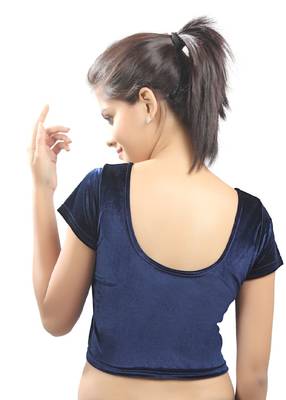 Women's 0Vy Blue Strech Velvet Non Padded Stretchable Readymade Blouse 2