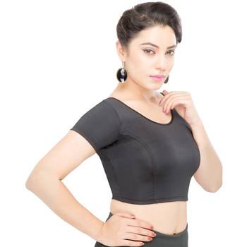 Women's Black Lycra Non Padded Stretchable Readymade Blouse 3