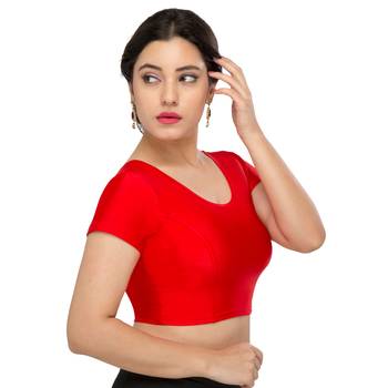 Women's Red Lycra Non Padded Stretchable Readymade Blouse 3