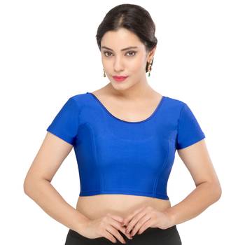 Women's Royal Blue Lycra Non Padded Stretchable Readymade Blouse 1
