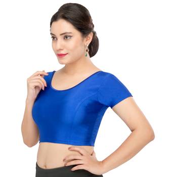 Women's Royal Blue Lycra Non Padded Stretchable Readymade Blouse 3