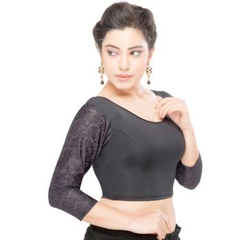Women's Black Stretch Lycra Non Padded Stretchable Readymade Blouse 3