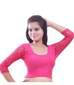 Women's Pink Stretch Lycra Non Padded Stretchable Readymade Blouse