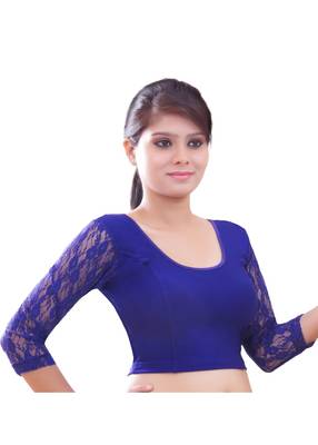 Women's Royal Blue Stretch Lycra Non Padded Stretchable Readymade Blouse 1