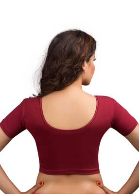 Women's Maroon Cotton Lycra Non Padded Stretchable Readymade Blouse 2