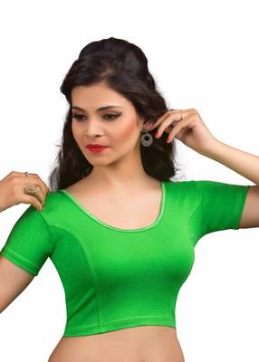 Women's Parrot Green Cotton Lycra Non Padded Stretchable Readymade Blouse 1